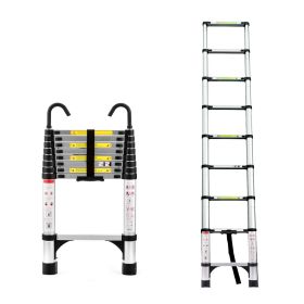 8.5FT telescopic ladder, telescopic aluminum alloy multi-purpose folding telescopic ladder with hooks and triangular support frame