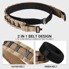 Tactical Belt MOLLE Battle Belt With Quick Release Buckle, Low Profile Laser-Cut Battle Belt For Range (Color: Brown, size: S)